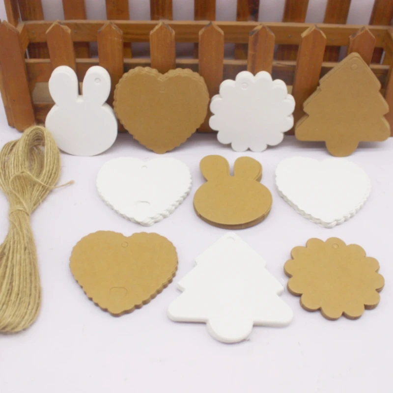 Large gift hang tags, 100 pieces per batch, white kraft paper gift packaging labels, handcrafted with love products, price tags