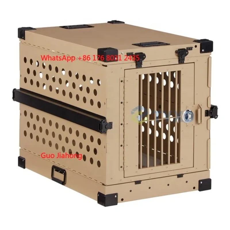 

Tan Custom Folding Stackable Travel Dog Crate Foldable Aluminum Dog Cages for Easily Carry