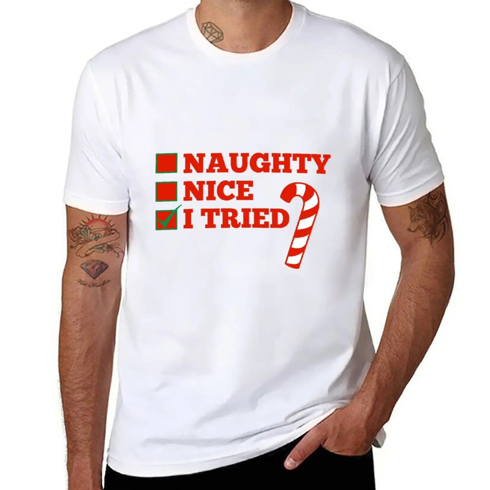 Naughty nice I tried T-Shirt korean fashion tops T-shirt short mens cotton t shirts