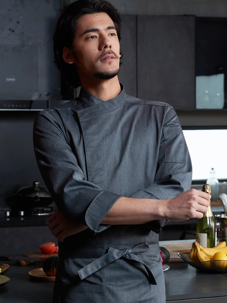 男性用スタイリッシュなシェフコート、半袖または長袖、ホテルやキッチンのコックジャケット、レストランのベーキングウェイターユニフォーム