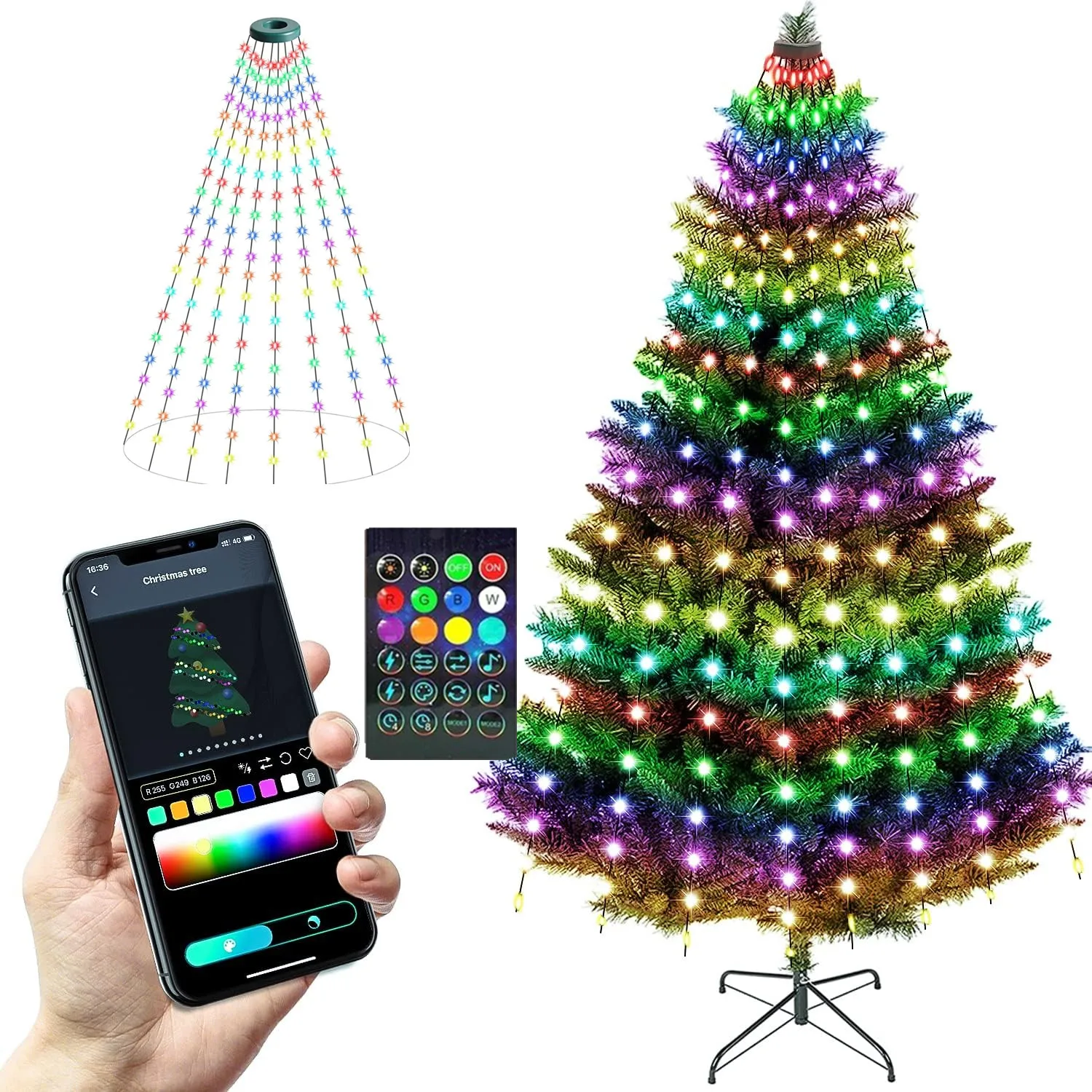 

RGBIC LED Christmas Tree String Light Smart APP Bluetooth Control Fairy Lights Festoon Outdoor Garden Bedroom Decor Garland
