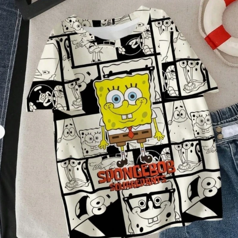 SpongeBob SquarePants Anime 3D Printed Children's T-shirt Unisex Summer Breathable Lightweight Cartoon Pattern T-shirt Top
