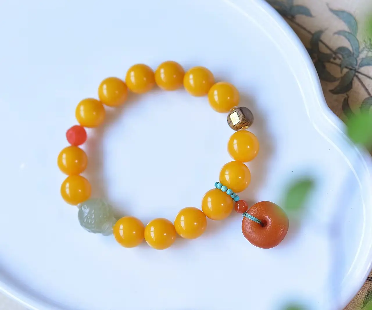 Natural Orange Yellow Amber Bracelet Gemstone Round Beads 11.5mm Women Men Pendant Stretch Amber Jewelry AAAAAA
