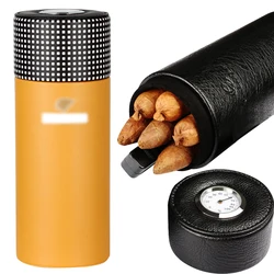 Leather Cigar Tube Jar Portable Cedar Wood Humidor Box Cigar Case W/ Humidifer Hygrometer Fit 5 Cigars Humidor