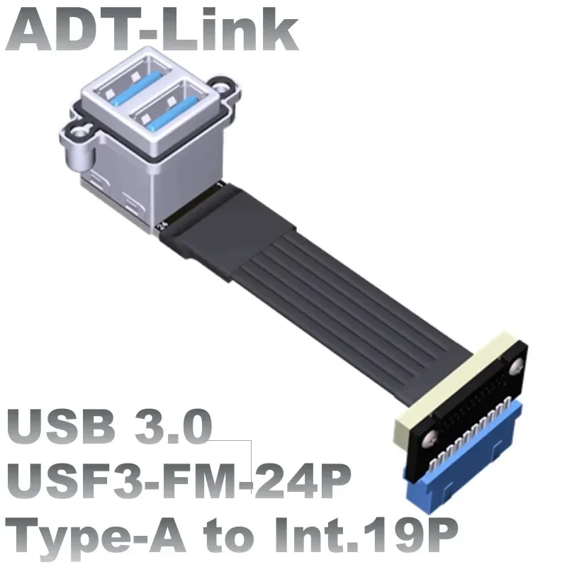 USB 3.0 Type-A Female Up/Down 2 Ports Amphenol Connector To Motherboard Internal 19Pin Type-E Adapter Ribbon Flat Shielded Cable