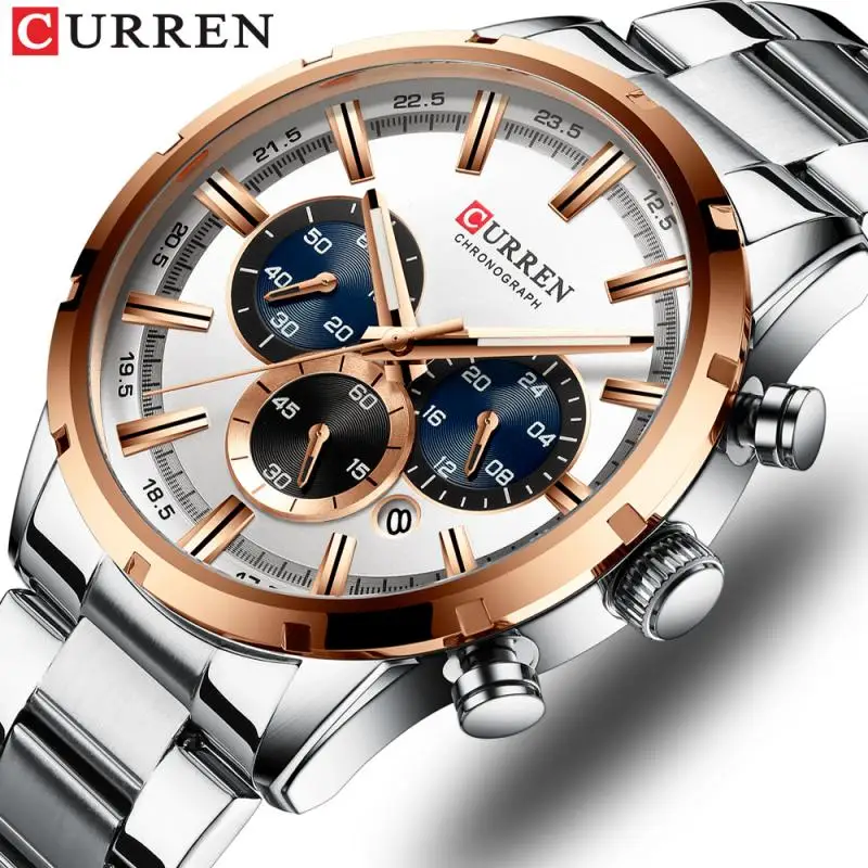 

Fashion Curren Top Brand Luxury Mens Full Stainless Steel For Men Casual Quartz Clock Chronograph Watch Saat Erkek Kol Saati