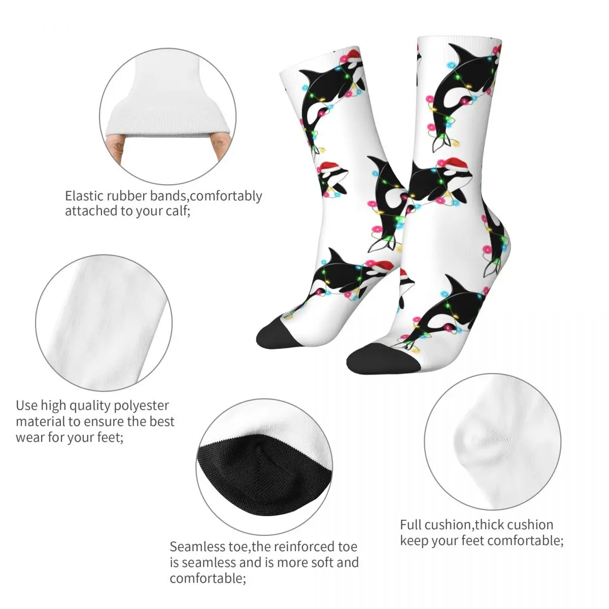 All Season Casual Unisex Funny Orca Killer Whale Santa Hat Christmas Sea Crew Socks Accessories Cozy Socks Soft Birthday Present