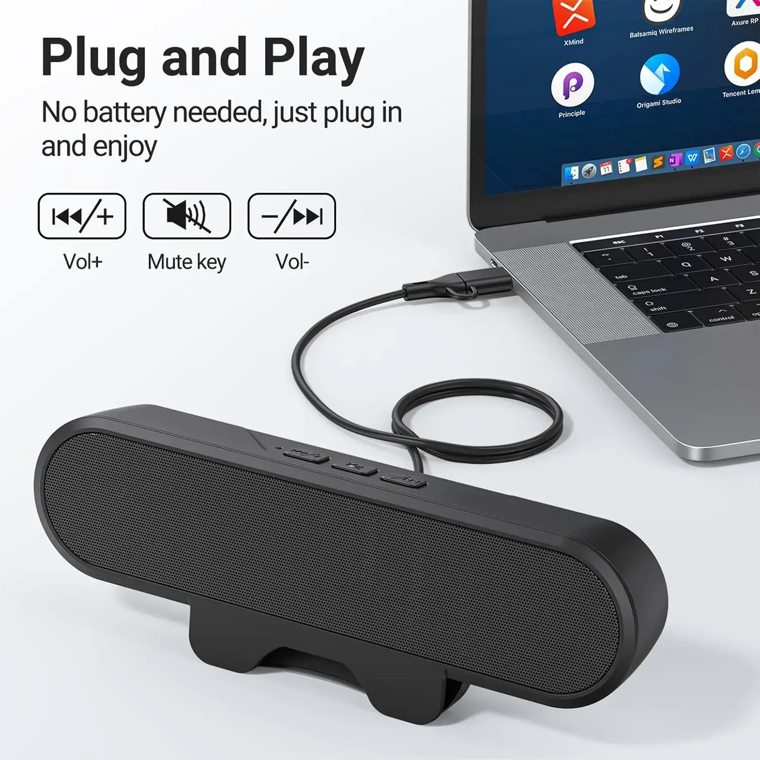 Typ-C/USB-Lautsprecher mit verstecktem Clip-on-Laptop, Mini-Soundbar, tragbares Desktop-Handy, geeignet für Computerzubehör