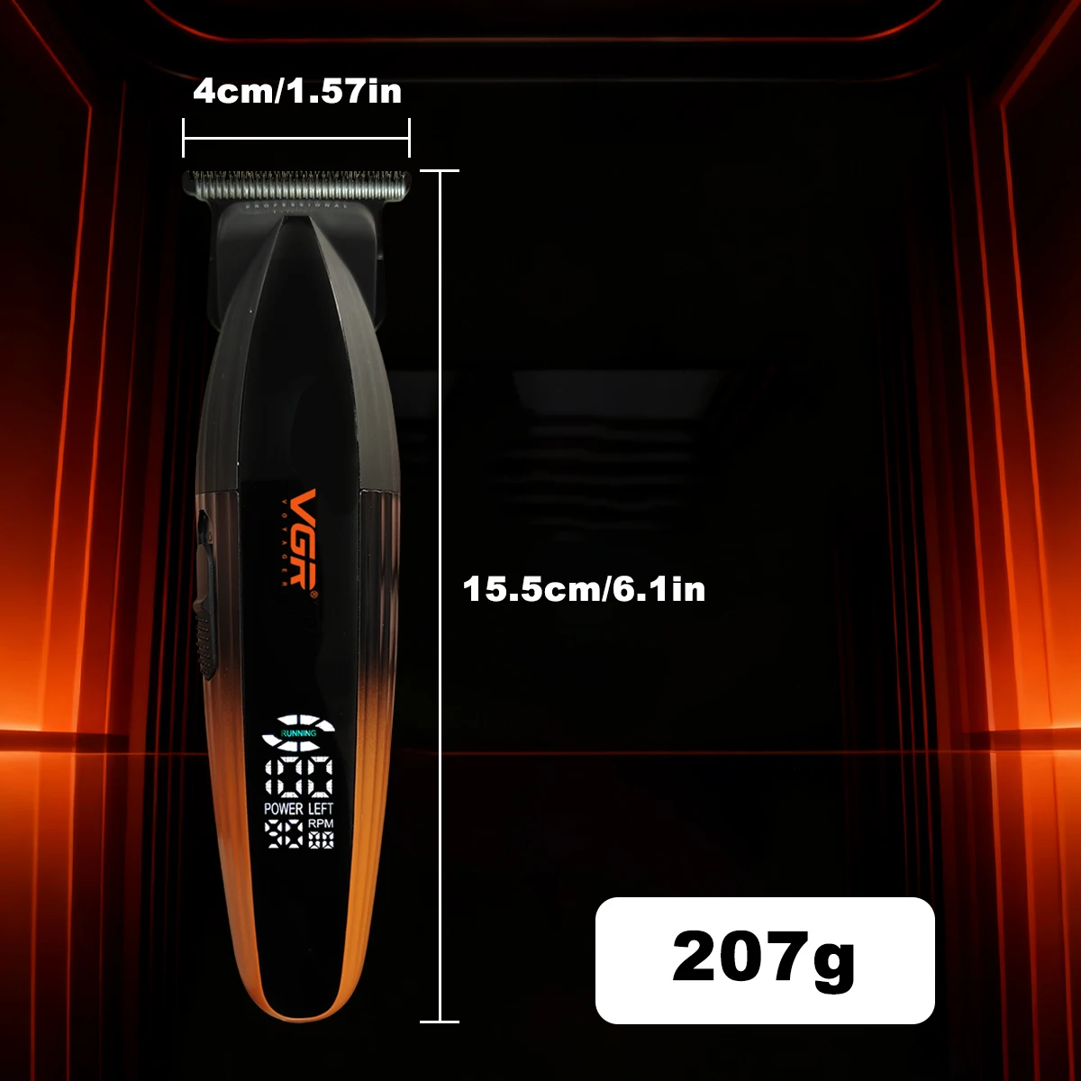 VGR V-889T المهنية المتقلب DLC شفرة 9000 دورة في الدقيقة مع قاعدة شاحن كامل معدن LED عرض الرجال مقص الشعر آلة التشطيب