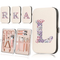 18Pcs Rose Gold Nail Clippers Set Portable Manicure Pedicure Kit Case Trimmer Organizer Grooming Tool Rose Flower Letter Pattern