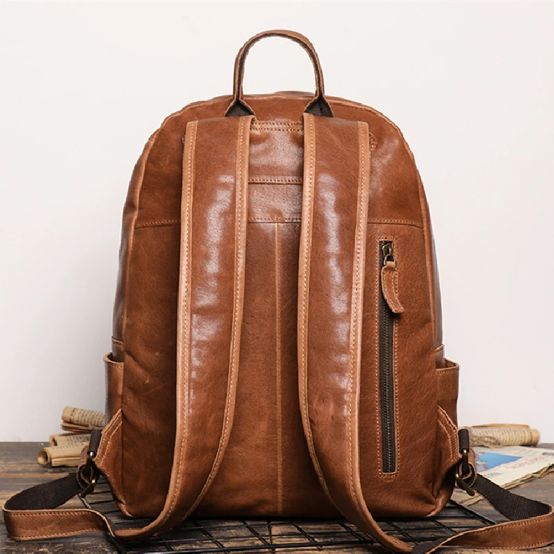 Nesitu Highend A4 Vintage Brown Black Top Grain Genuine Leather 14\'\' Laptop Women Men Backpack Male Travel Bag Schoolbag M30195