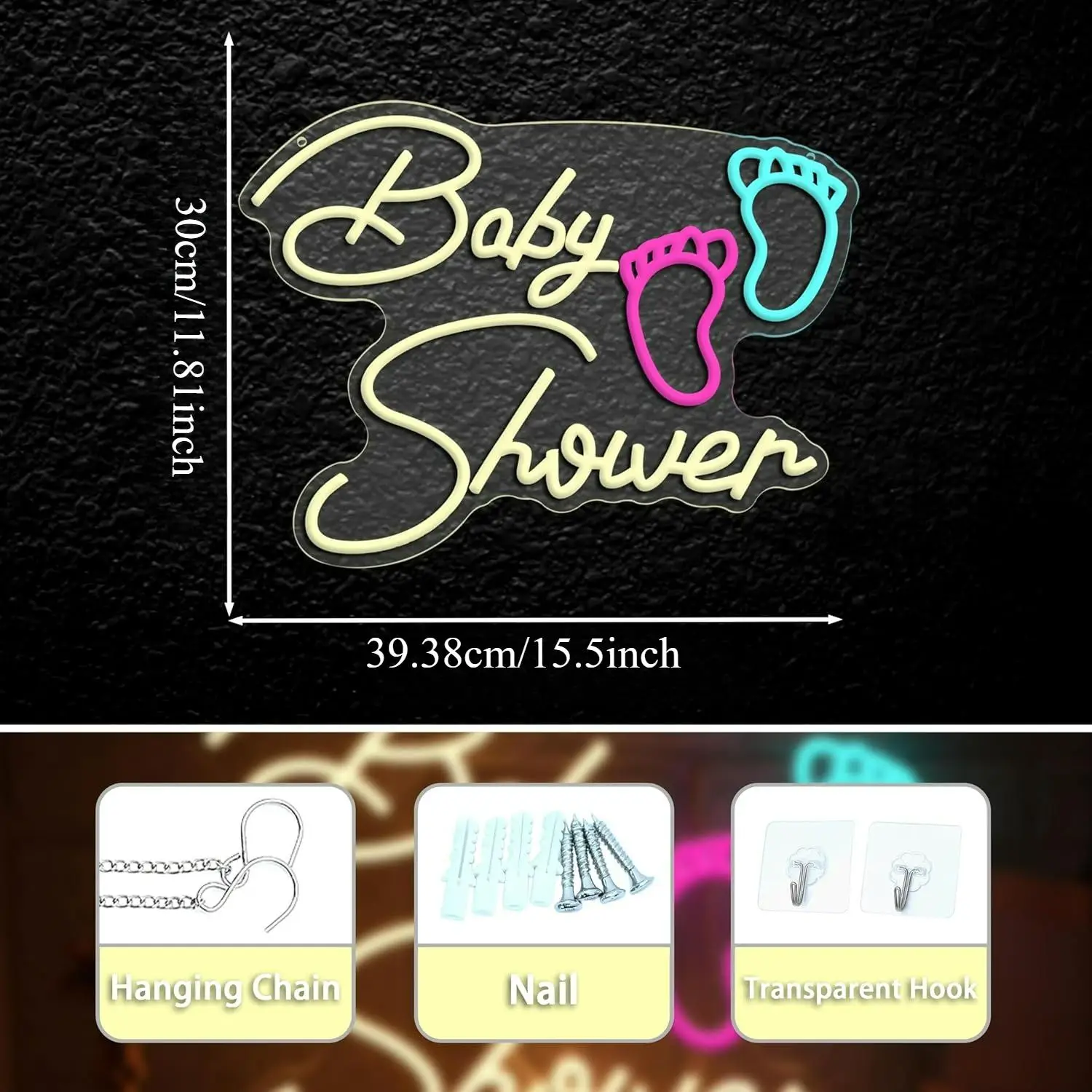 Neon LED 'Oh Baby' Tekst - Babyborrel Decoratie - usage example