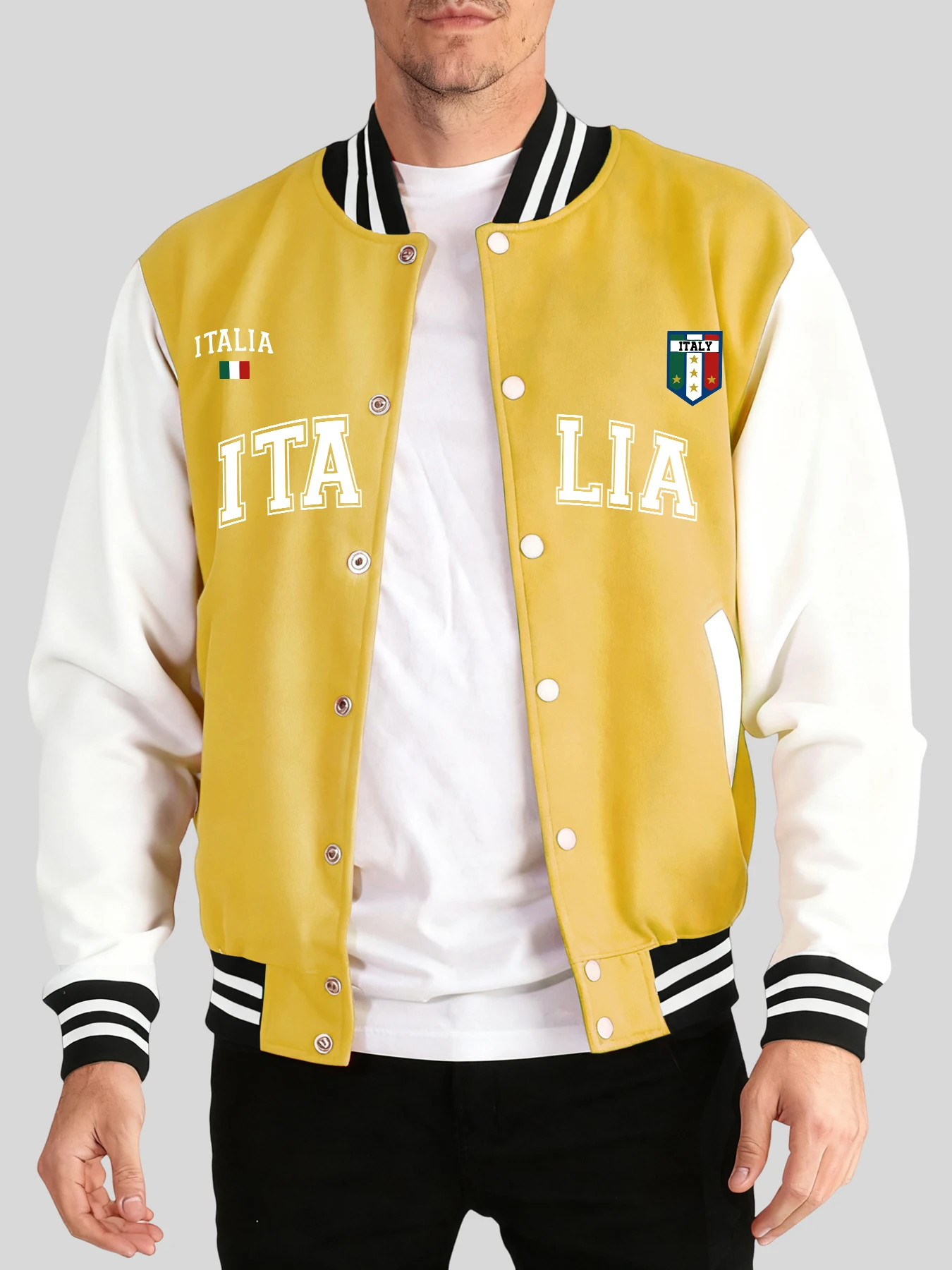 

Italia Letter And Flag Pattern New Baseball Uniform Men'S Pocket Sport Jackets Loose High Street Menswear Vintage Casual Veste