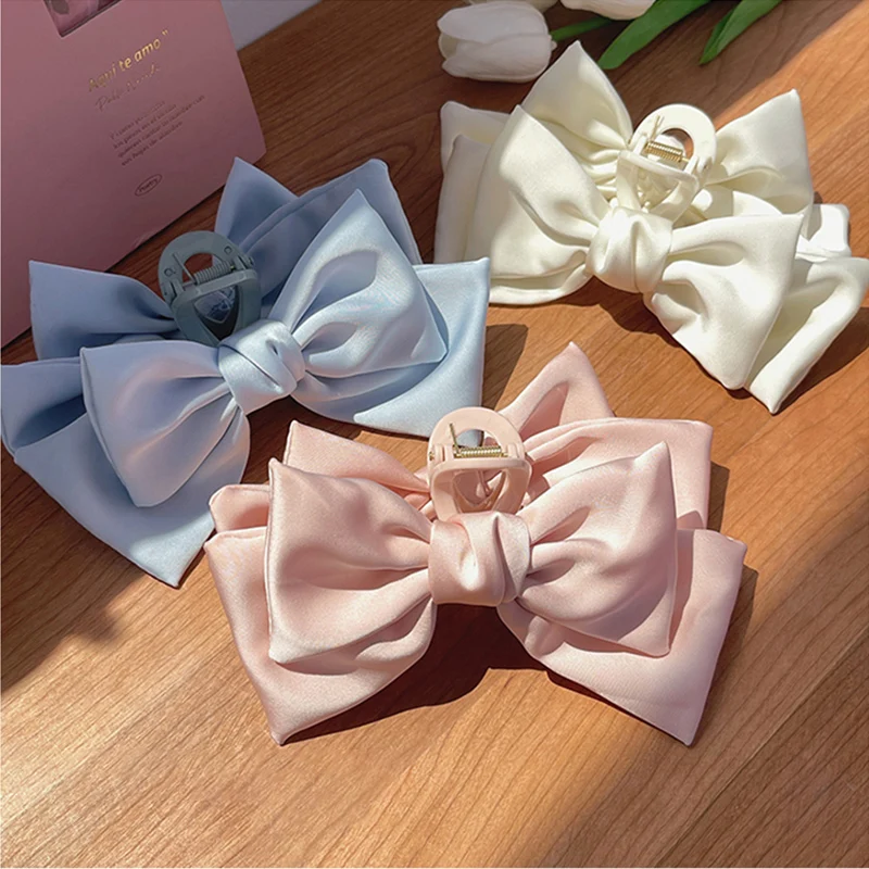 2022 New Fashion Double Sided Big Bow Hair Claws Women Elegant Shark Hair Clip Girl Claw Clip Advanced Headwear Hair Accessories