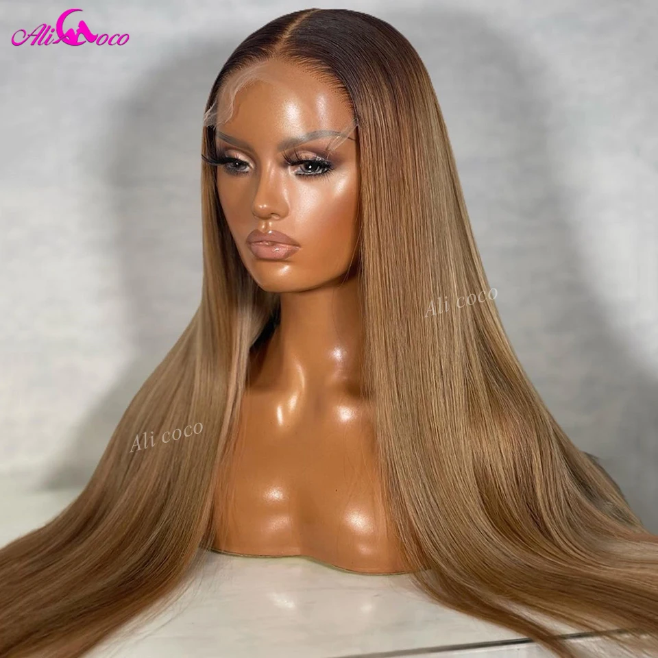 34 36 Inches Straight Omber Honey Blonde Lace Frontal Wigs Human Hair 5x5 Closure Wig 200 Density Lace Front Wigs For Women