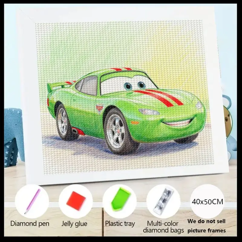 

1PC Children's & Adults' Cartoon Green Race Car Diamond Painting, 5D Full Drill DIY Vehicle Art Kit, Cute Crystal Gem Painting S