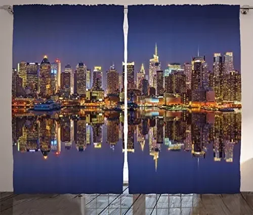 Living Room Decoration Blackout Curtains New York Midnight America Ocean Reflection Coast Bedroom Living Room Luxury Curtains