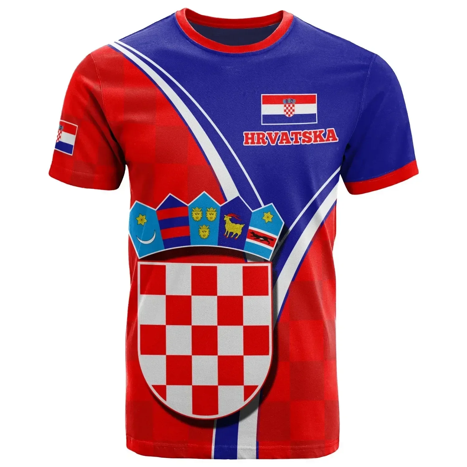 Croatian Flag Printed Men's T-shirt Round Neck Breathable and Comfortable 3D Printed T-shirt