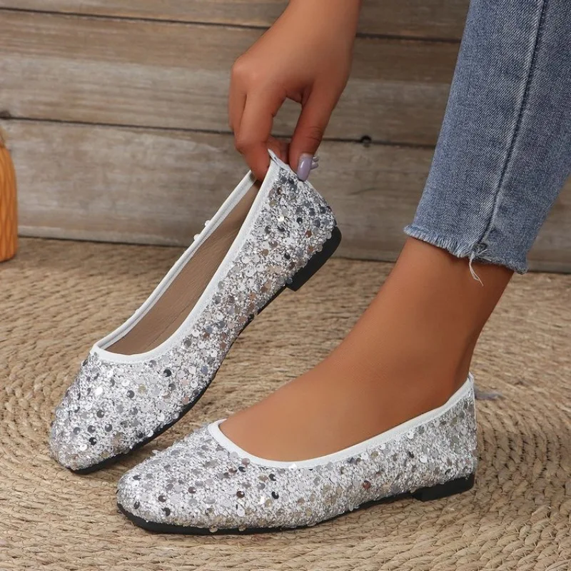 Women\'s Shoes Spring Autumn Casual Shallow Mouth Set of Ballet Flat Fashion Designer Shoe Luxury Sequins Loafers Non-slip Female