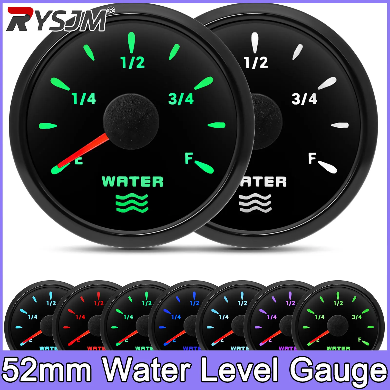 52mm Wasserstandsanzeige 7 Farben Hintergrundbeleuchtung Auto Boot Wassertank Füllstandsanzeige 0~190 Ohm Digital für 9~32V 0~190 Ohm