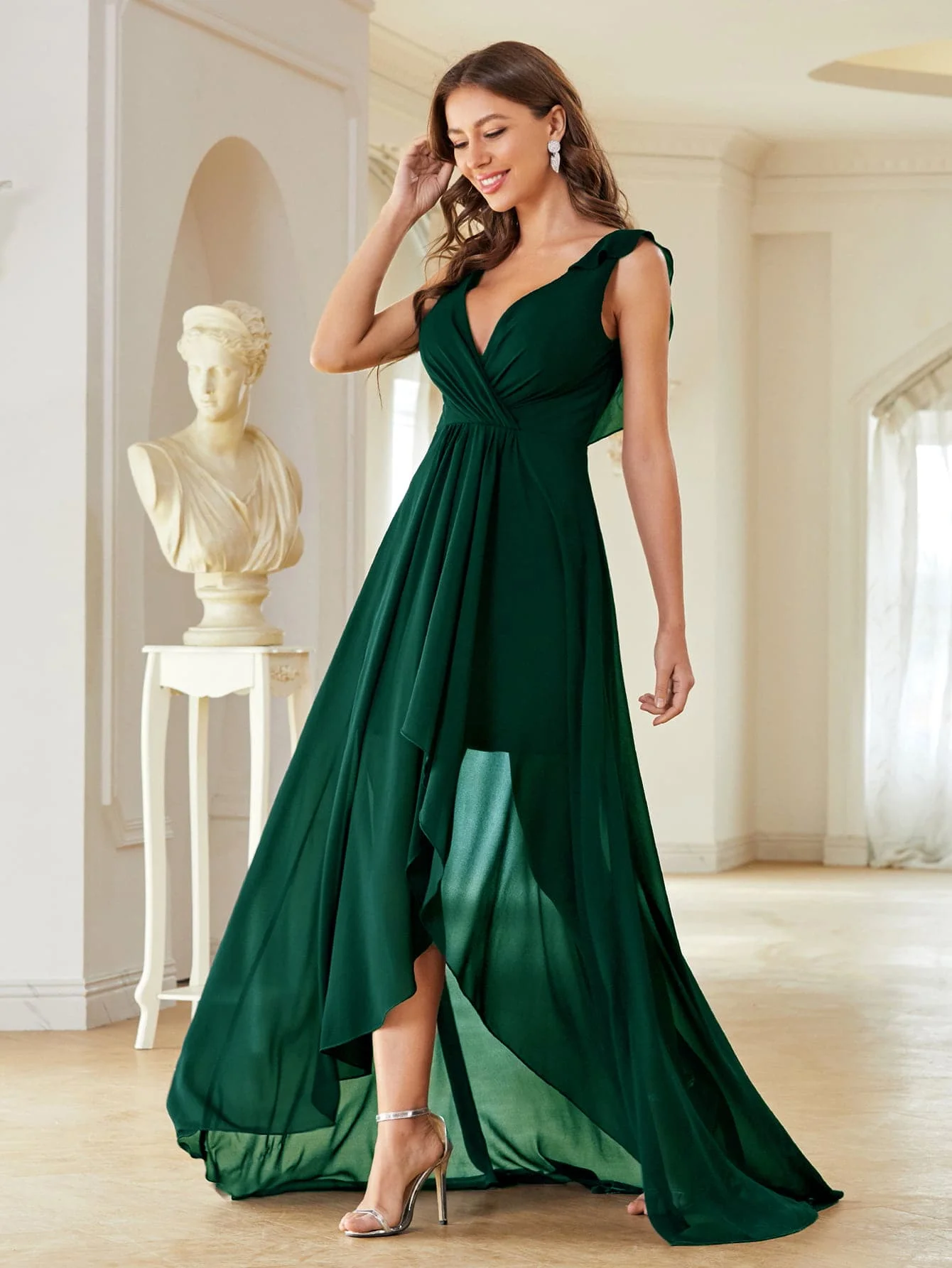 

NEW Surplice Front Ruffle Trim Prom Dress