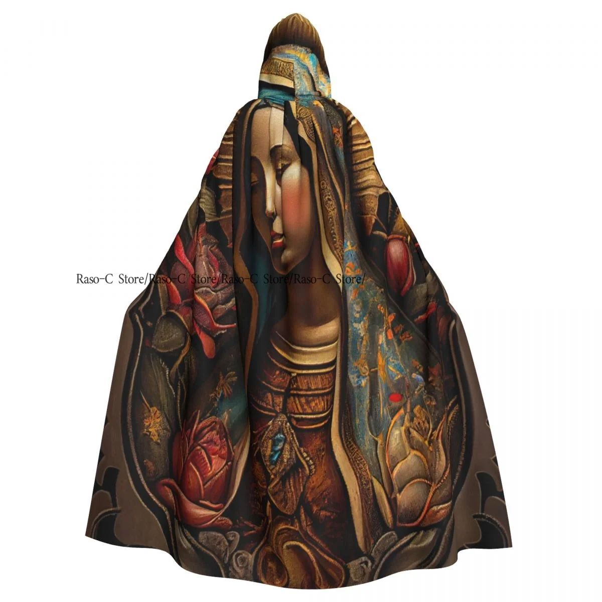 Adult Cloak Cape Hooded Lady Of Guadalupe Mexico Saint Holy Faith Medieval Costume Witch Wicca Vampire Elf Purim Carnival Party