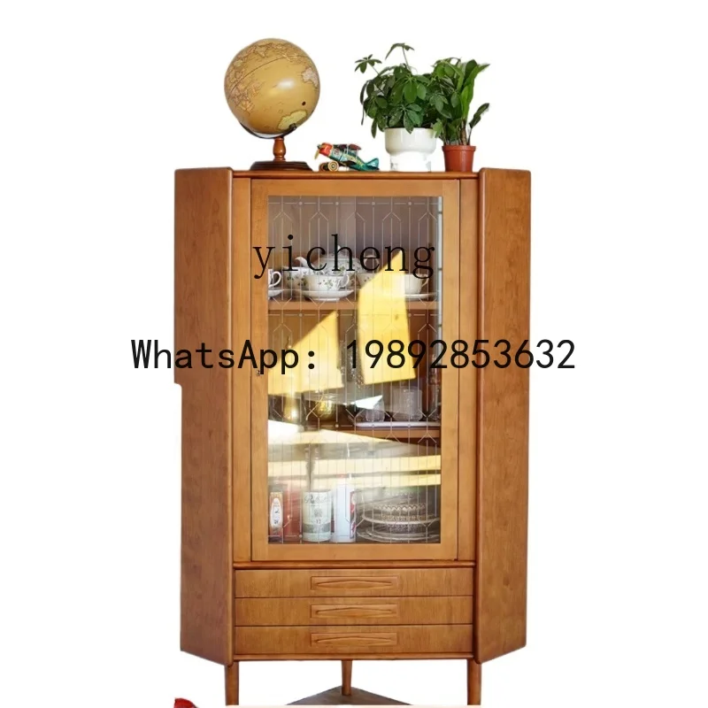 X2 glass corner cabinet retro simple medieval furniture wine cabinet corner restaurant cabinet