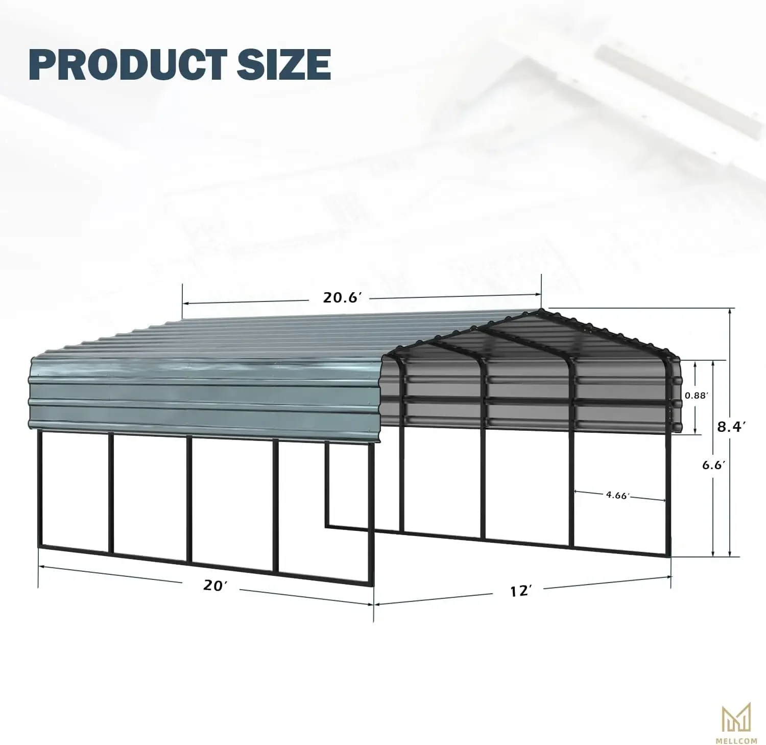 MELLCOM 12 x 20 ft Carport with Galvanized Steel Roof - 12' x 20' x 8.4' Multi-Use Shelter, Sturdy Metal Carport for Cars, Boats