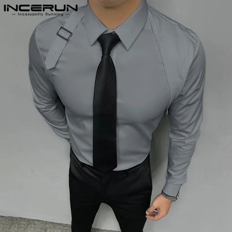 Incerun Tops 2024 Amerikaanse Stijl Mode Nieuwe Mannen Solide Eenvoudige All-Match Shirts Casual Streetwear Lange Mouwen Revers Blouse S-5XL