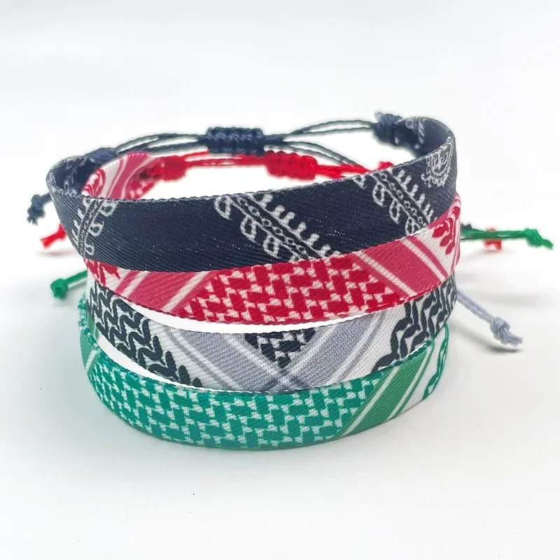 Geometric Polka Dot Palestine Bracelet for Men Women Hand Multicolor Weave Arabic Style Gaza Flag Jewelry Accessories