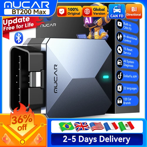 MUCAR BT200 MAX Auto OBD2 escáner ELM327 CANFD herramienta bidireccional 15 reinicio sistema completo lector de código de diagnóstico actualización gratuita para la vida