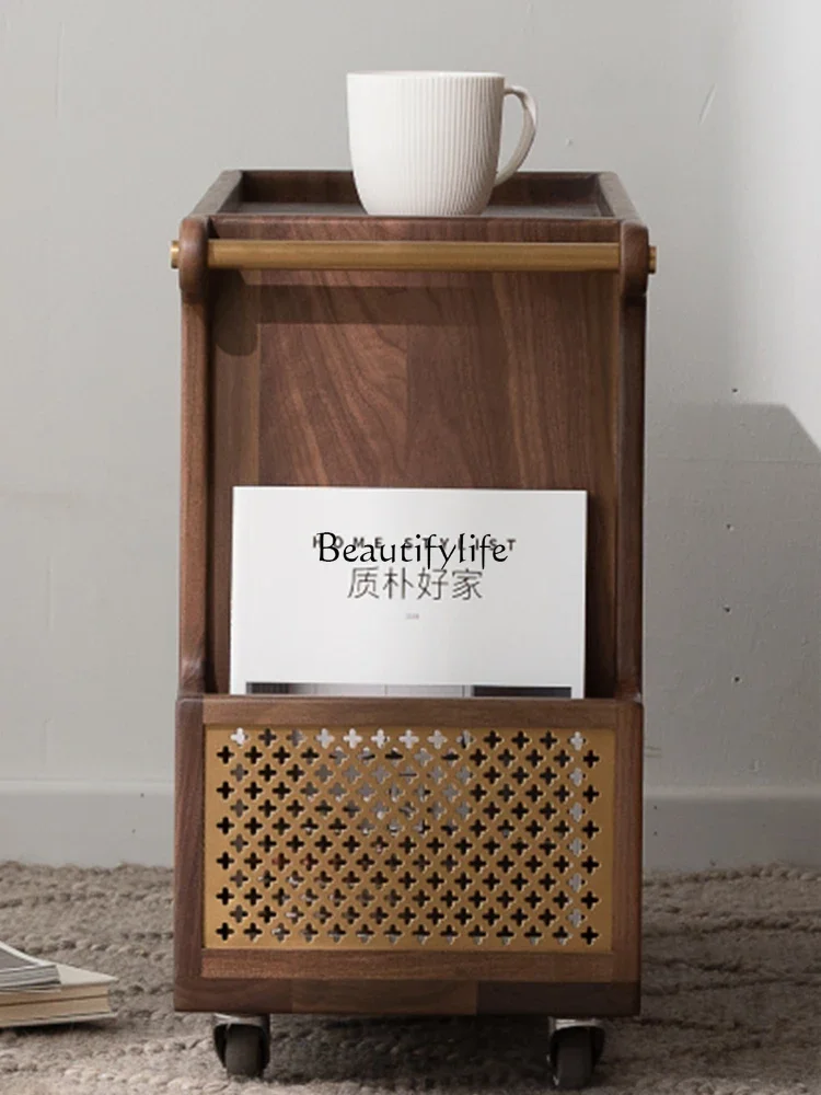 

Living room solid wood sofa side table movable coffee table side cabinet trolley