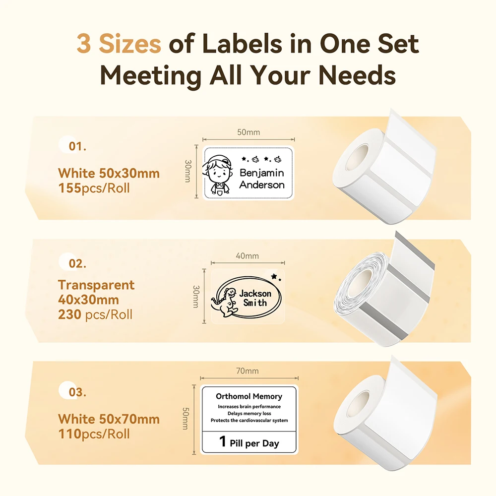 3 Rolls NIIMBOT B21 B3S B1 B31 Thermal Label Clothing Price Food Self-adhesive Tag Waterproof Smart Office Pocket Printer Label