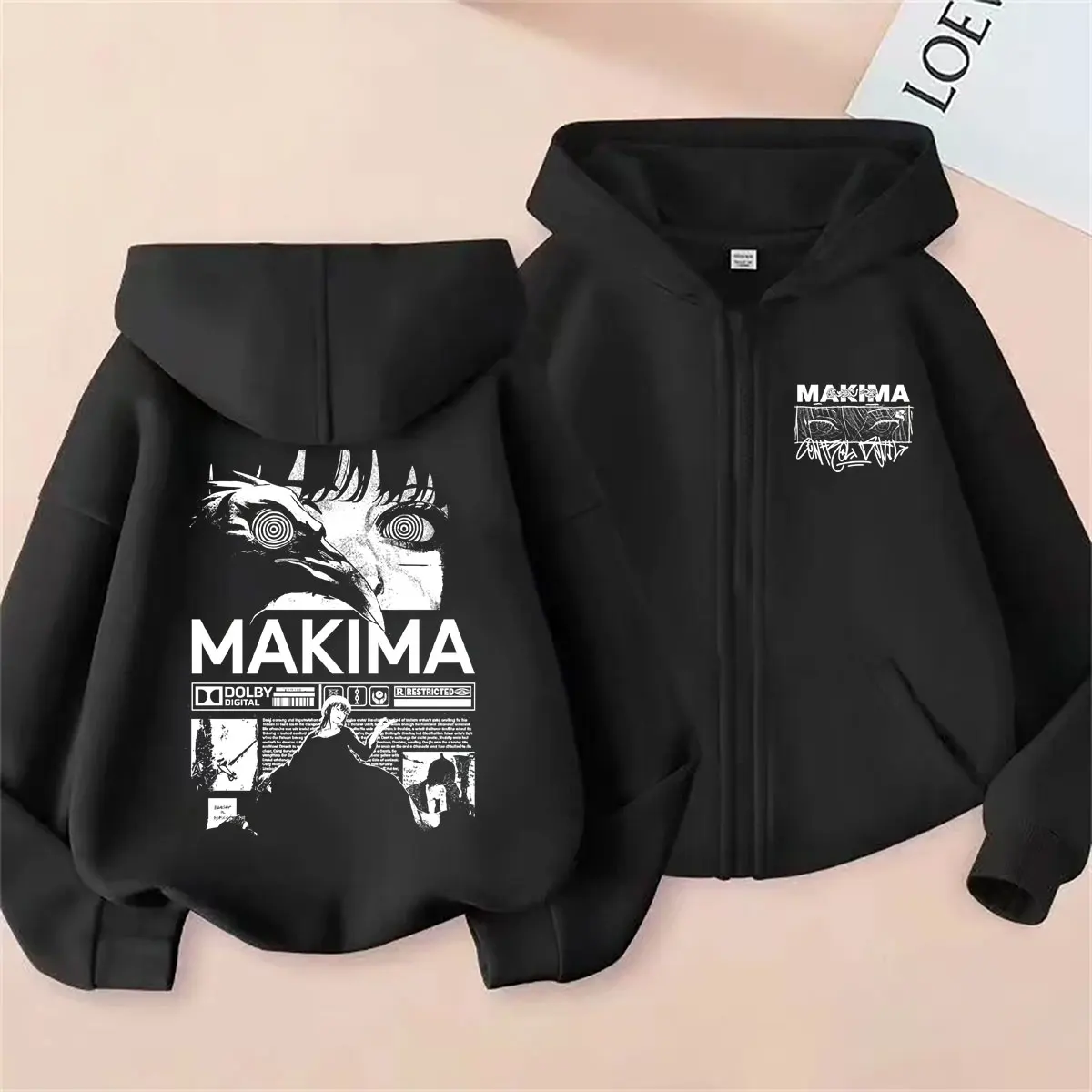 Anime Chainsaw Man Zipper Hoodie Unisex Manga Makima Eyes Print Zip Up Jacket Men Women Clothing Fashion Casual Humor Streetwear