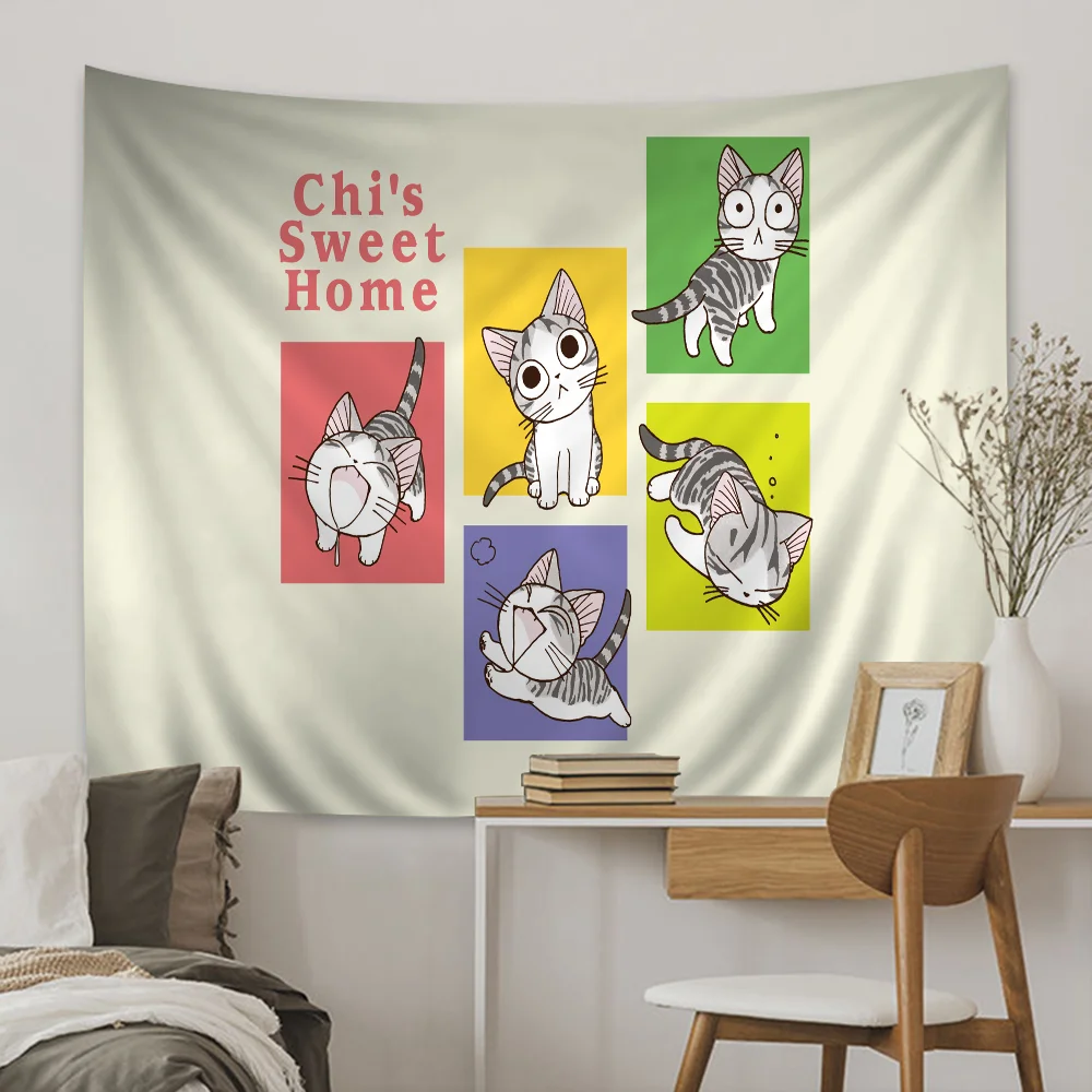 Chi Cat Sweet Home Hanging Bohemian Tapestry Bohemian Wall Tapestries Mandala Kawaii Room Decor