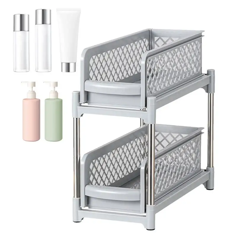 

2-Tier Sturdy Under Sink Organizer Slide Out Kitchen Cabinets Storage Shelf With Adjustable Dividers Space-Saving Solution