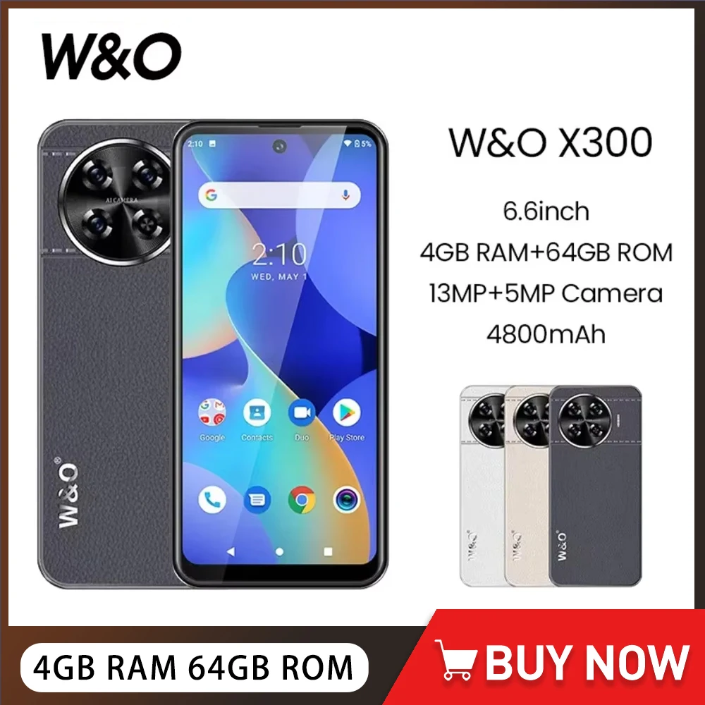 W&O X300 Ultra-Thin 4G Smartphones Quad Core 4GB+64GB 6.6Inch HD+ Display Android 10 Mobile Phone 13MP 4800mAh Battery Dual SIM