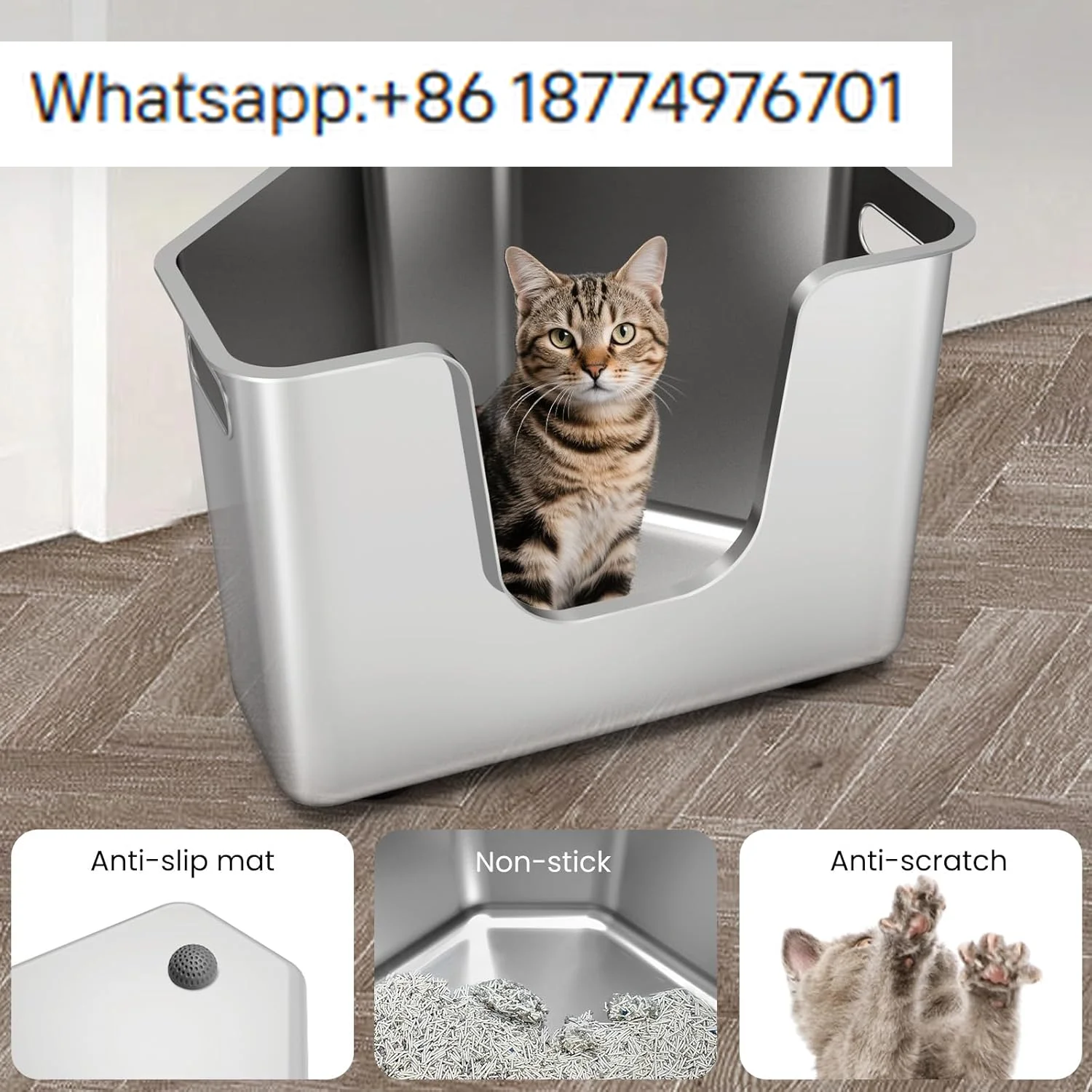 

OEM Stainless Steel Corner Cat Litter Box, Metal Litter Box with High Sided, One-Piece Corner Cat Toilet, No Assembly Required