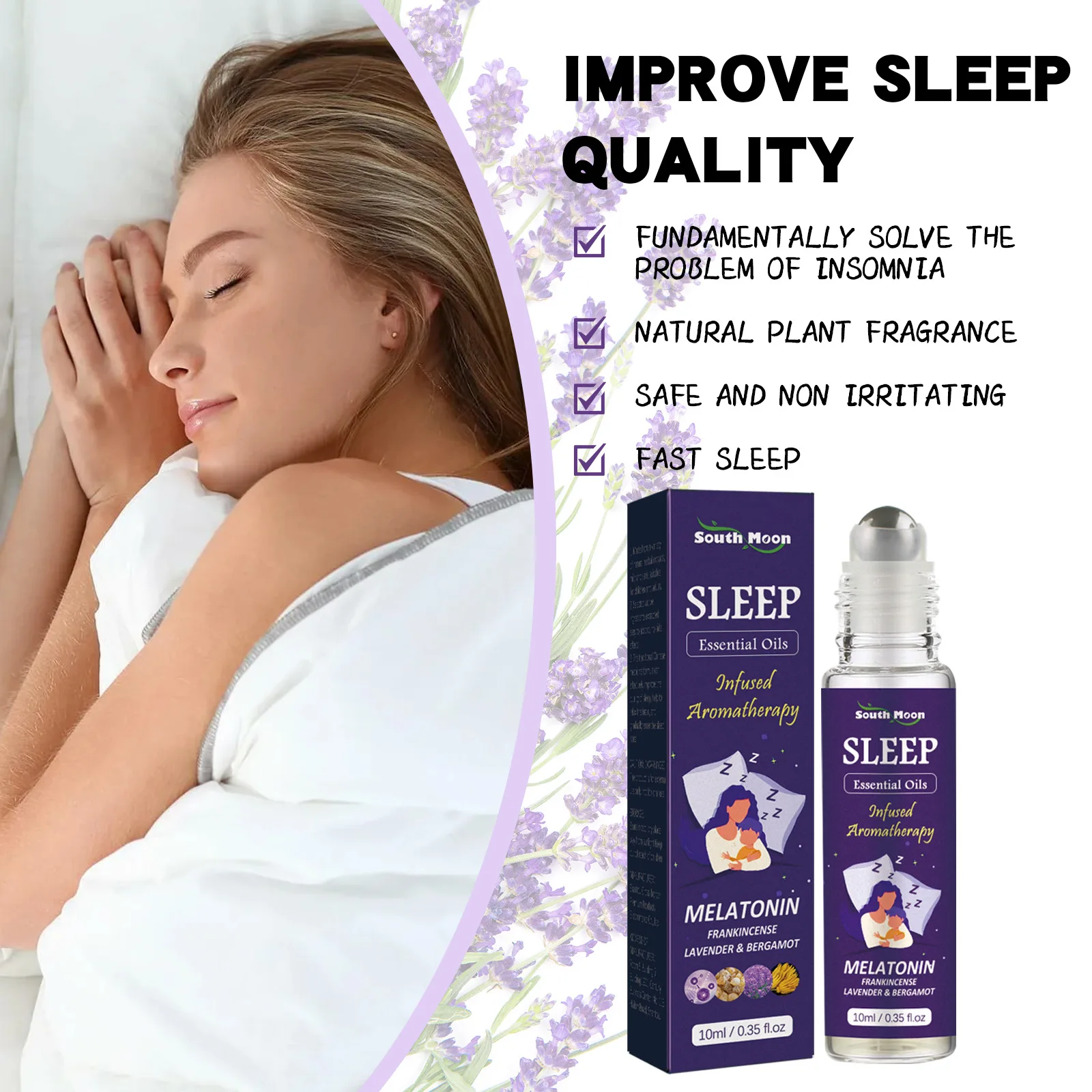 Deep Sleep Lavender Oil Aromatherapy Improve Insomnia Relieve Fatigue Anxiety Stress Enjoyable Bergamot Soothing Essential Oil