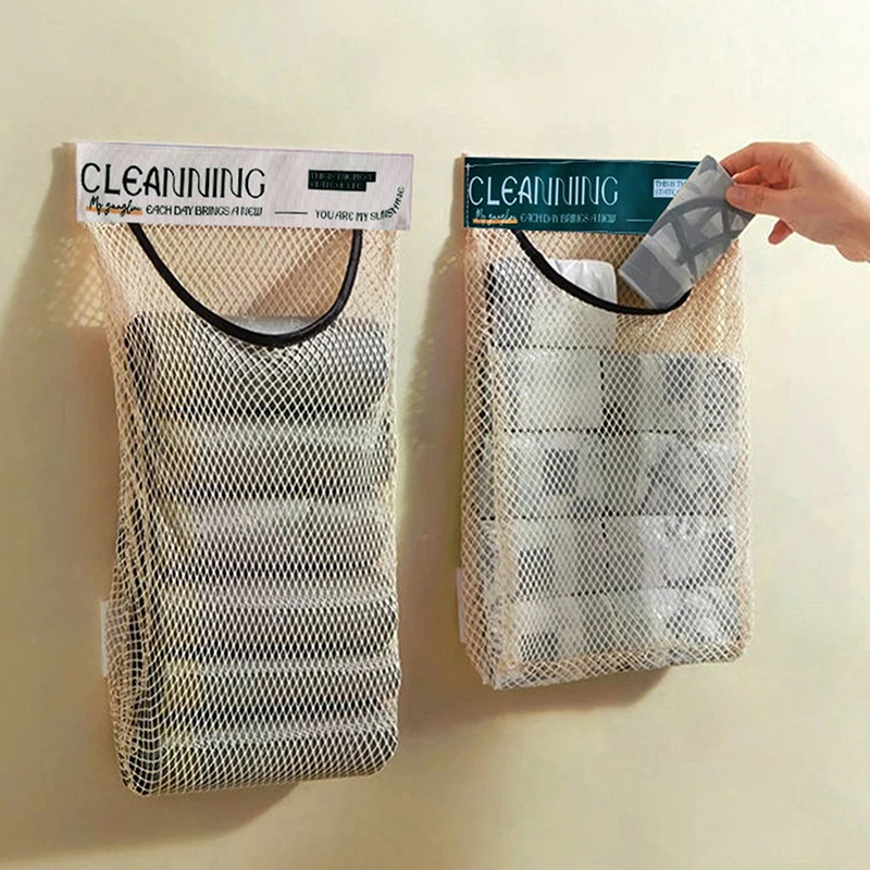 1PC Hanging Storage Mesh Bags Kitchen Garbage Bag Storage Tools Wall-mounted Large-capacity Storage Bag Packaging Plastic Bag