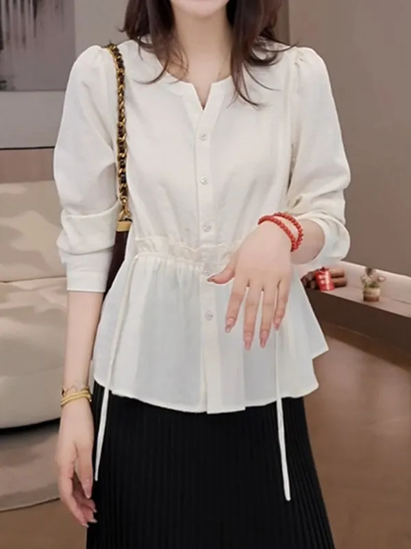 

Женская модная блузка с длинным рукавом на пуговицах, скрывающая недостатки фигуры, больших размеров, новинка ранней весны 2026 года