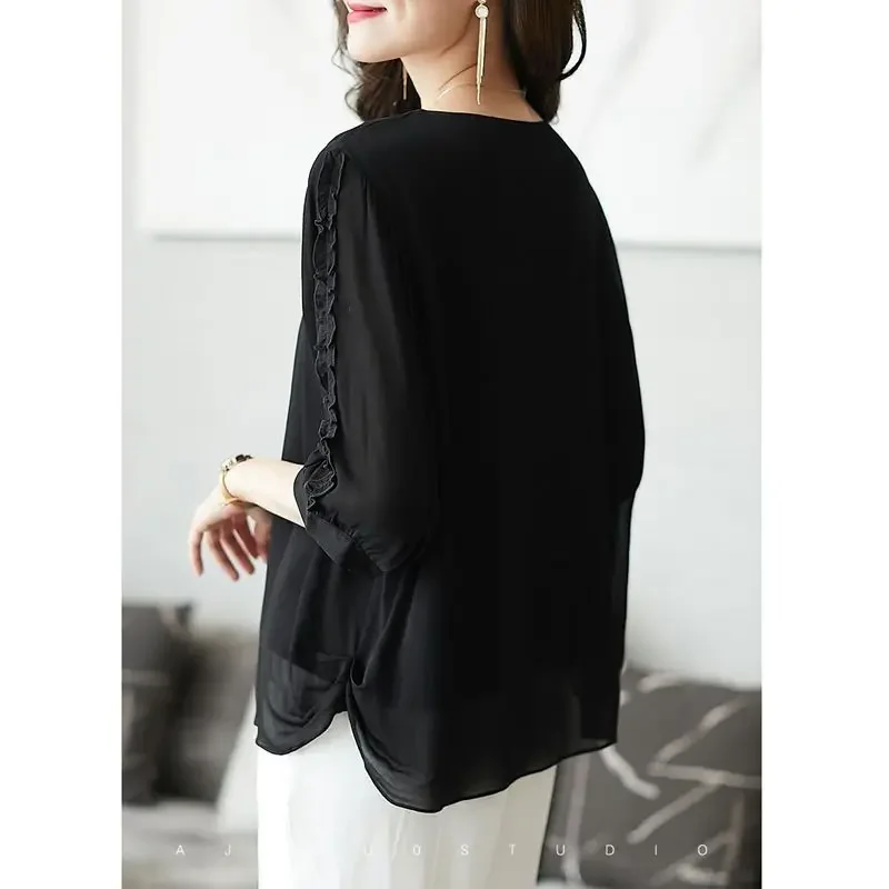 Summer Chiffon Plus Size Irregular Blouses O Neck Short Sleeve Solid Loose Shirt Tops Simplicity Fashion Casual Women Clothes