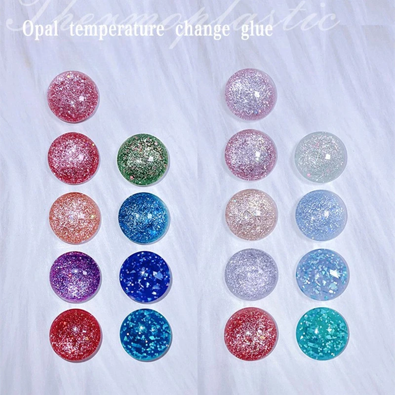 Opal Temperature Change Nail Gel Multi Color Shiny Broken Diamond Nail Gel Polish Luxury Uv Led Soak Off Manicure Nail Art