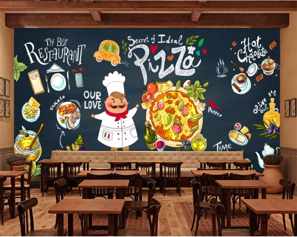 

Custom large wallpaper 3d blackboard hand painted pizza mural western food restaurant background wall decoration papel de parede