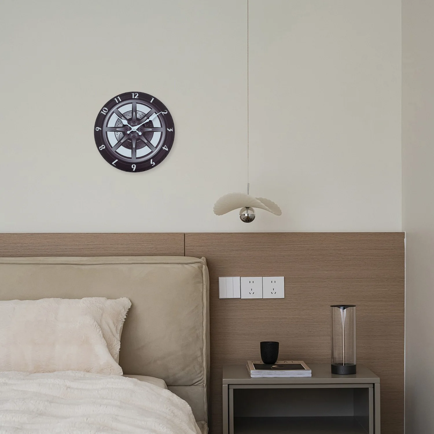 Creative Car Tire Pattern Wooden Wall Clock Living Room Bedroom Kitchen Home Decoration Wall Clock Silent Quartz Clock Holiday Gift 10 Inches 12 Inches 14inch 16inch (No Battery)