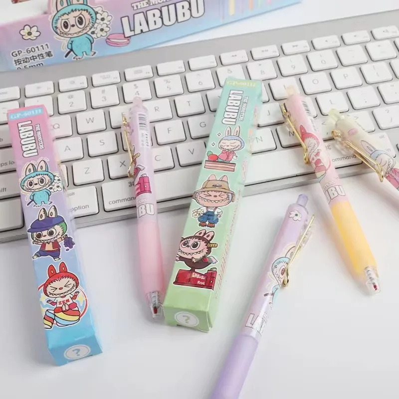 Labubu 36pcs Gel Pen Black 0.5mm Kawaii Cartoon Color Non-Slip Silicone Writing Pen Cute School Supplies Friends Birthday Gift