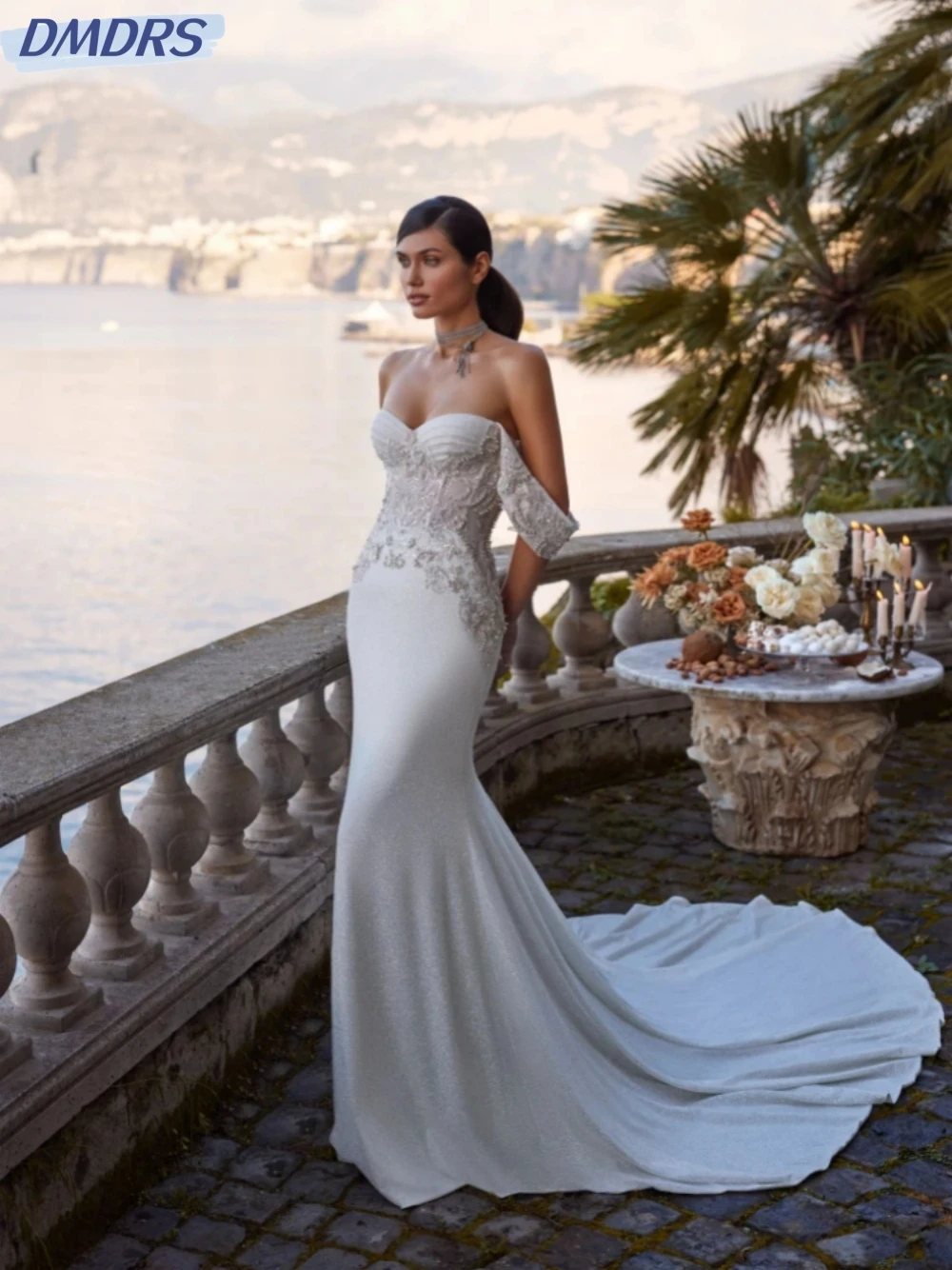 Romantische Schatz Hals Braut Robe funkelnde Perlen Pailletten Brautkleid elegant gerade lange Hochzeits kleid Robe de Mariée