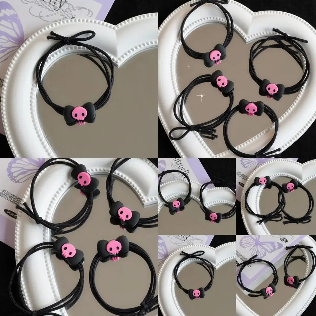R1We Skull Sculchies Busur Rambut Dasi Rambut Y2K Rambut Tie Busur Scrunchies Tengkorak Rambut Dasi