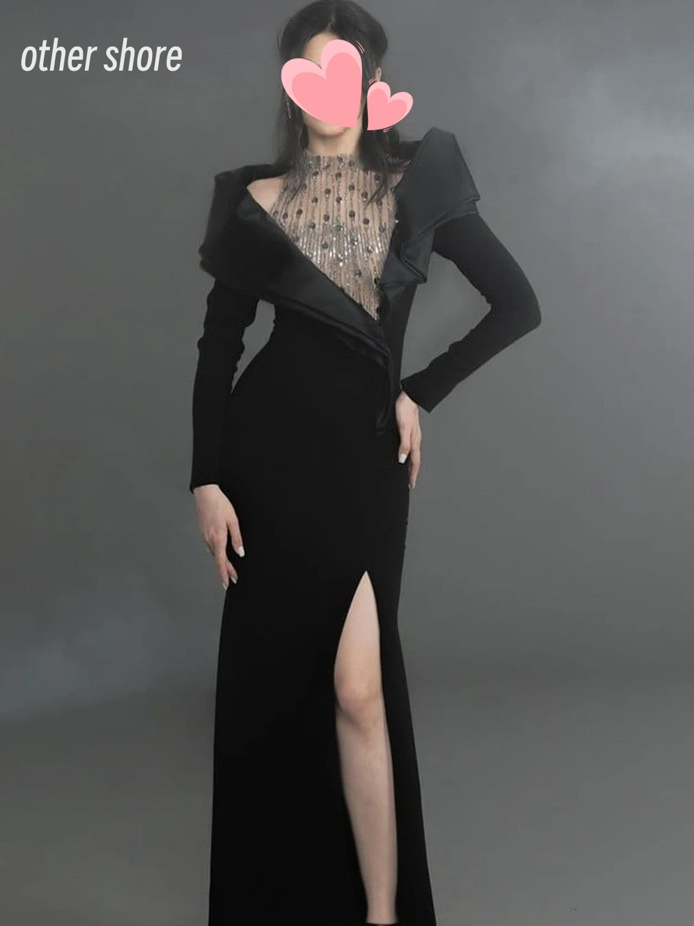 Other Shore Elegant Vintage Sexy Black Beads Lace Stylish Slit Customize Formal Occasion Prom Dress Evening Party Gowns