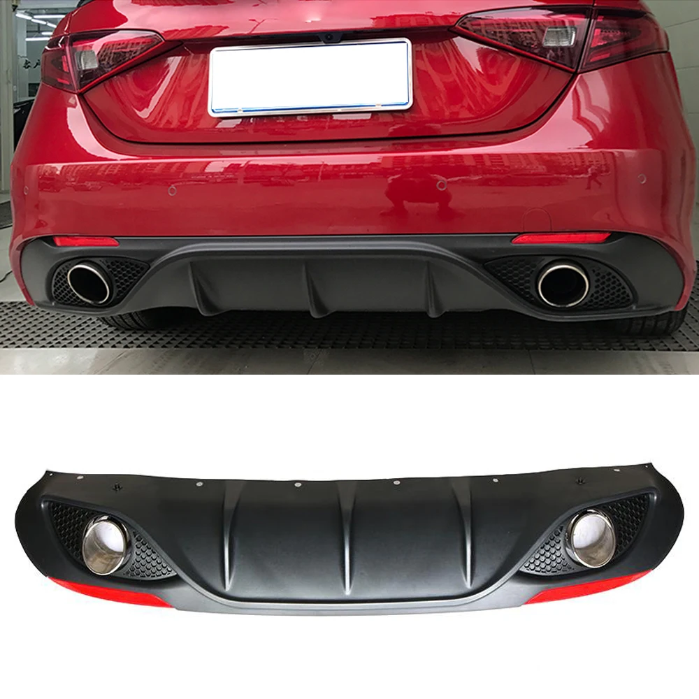 Black PP Car Rear Bumper Lip Diffuser Spoiler With Exhaust Tips for Alfa Romeo Giulia Sedan 4 Door 2016 2017 Quadrifoglio TI